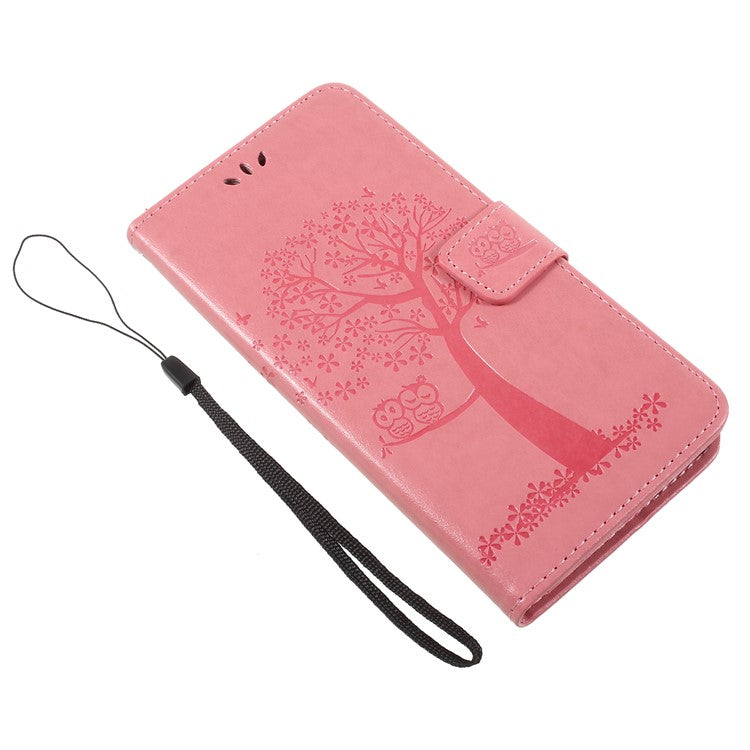 Imprint Tree Owls Leather Wallet Shell Case for Huawei Mate 10 Lite / nova 2i / Maimang 6 / Honor 9i (India) - Pink