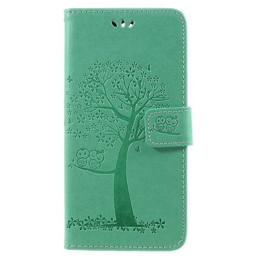 Imprint Tree Owls Leather Stand Case with Card Slots for Huawei Mate 10 Lite / nova 2i / Maimang 6 / Honor 9i (India) - Green
