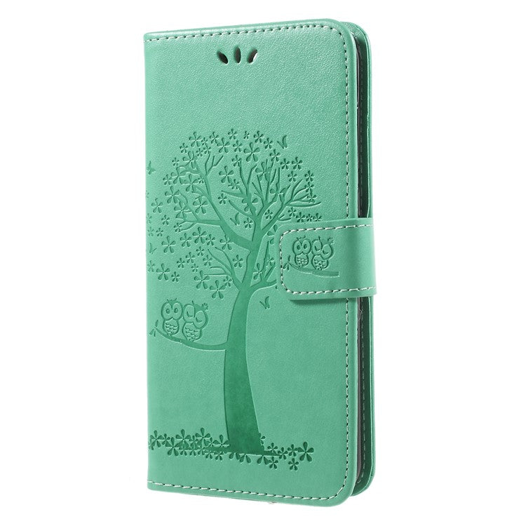 Imprint Tree Owls Leather Stand Case with Card Slots for Huawei Mate 10 Lite / nova 2i / Maimang 6 / Honor 9i (India) - Green