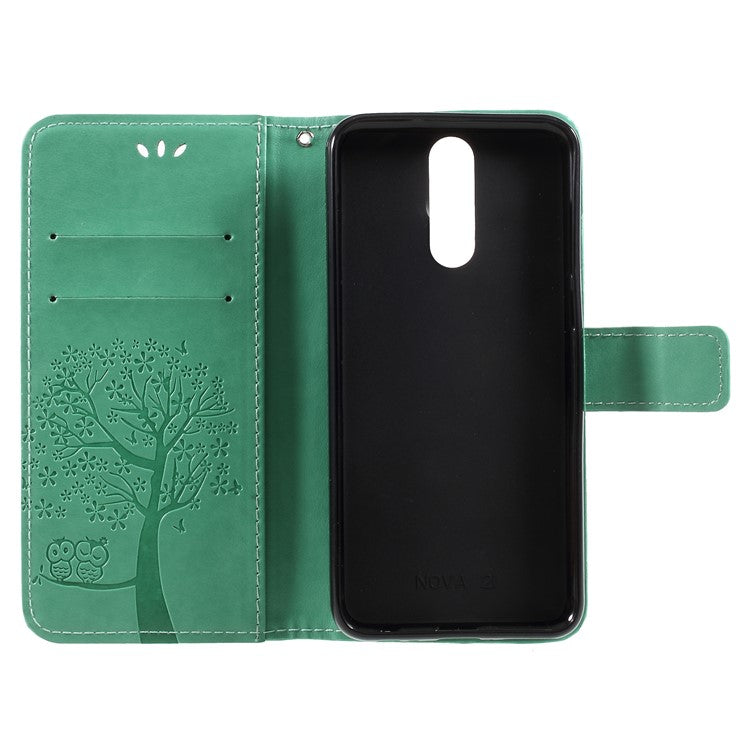 Imprint Tree Owls Leather Stand Case with Card Slots for Huawei Mate 10 Lite / nova 2i / Maimang 6 / Honor 9i (India) - Green
