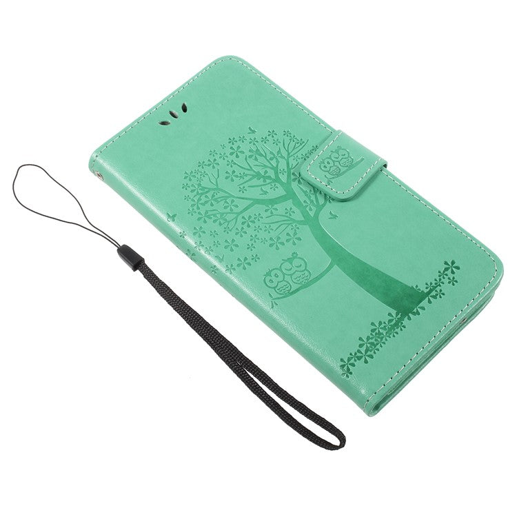 Imprint Tree Owls Leather Stand Case with Card Slots for Huawei Mate 10 Lite / nova 2i / Maimang 6 / Honor 9i (India) - Green