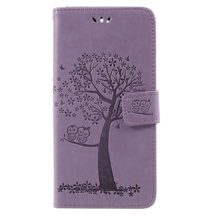 Imprint Tree Owls Leather Wallet Case Shell for Huawei Mate 10 Lite / nova 2i / Maimang 6 / Honor 9i (India) - Purple