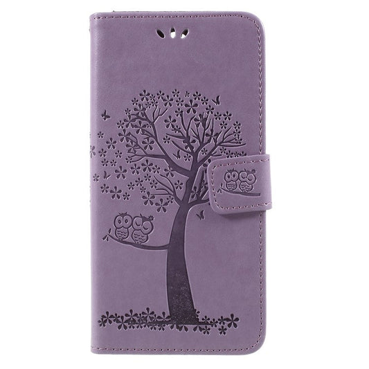 Imprint Tree Owls Leather Wallet Case Shell for Huawei Mate 10 Lite / nova 2i / Maimang 6 / Honor 9i (India) - Purple