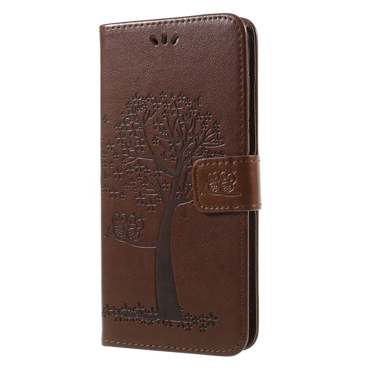 Imprint Tree Owls PU Leather Wallet Case for Huawei Mate 10 Lite / nova 2i / Maimang 6 / Honor 9i (India) - Brown