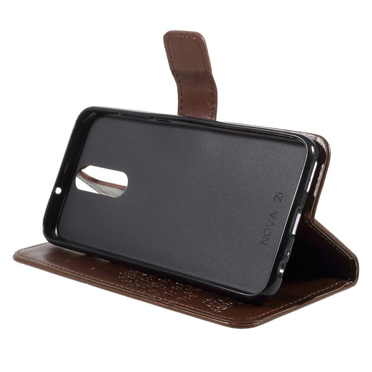 Imprint Tree Owls PU Leather Wallet Case for Huawei Mate 10 Lite / nova 2i / Maimang 6 / Honor 9i (India) - Brown