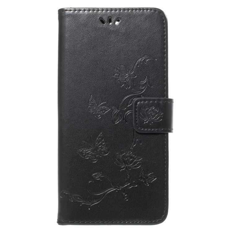 Imprint Butterfly Flowers Leather Wallet Case for Huawei Mate 10 Lite / nova 2i / Maimang 6 / Honor 9i (India) - Black