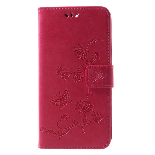 Imprint Butterfly Flowers Leather Wallet Shell Case for Huawei Mate 10 Lite / nova 2i / Maimang 6 / Honor 9i (India) - Rose