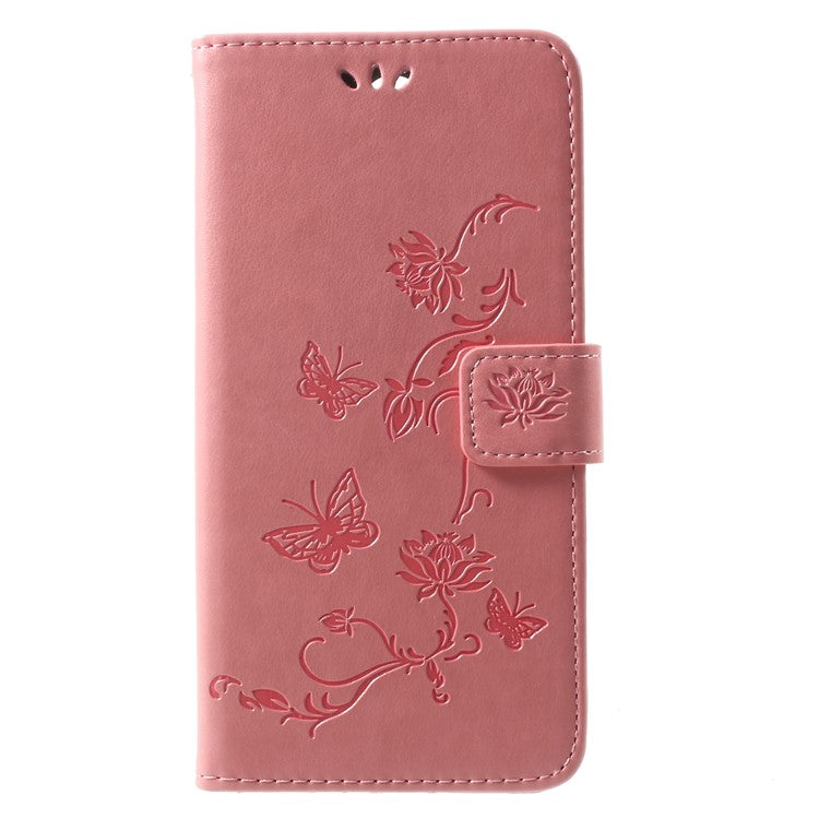 Imprint Butterfly Flowers PU Leather Wallet Case for Huawei Mate 10 Lite / nova 2i / Maimang 6 / Honor 9i (India) - Pink