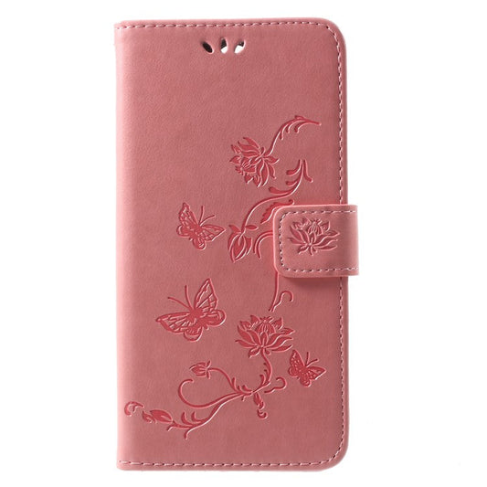 Imprint Butterfly Flowers PU Leather Wallet Case for Huawei Mate 10 Lite / nova 2i / Maimang 6 / Honor 9i (India) - Pink