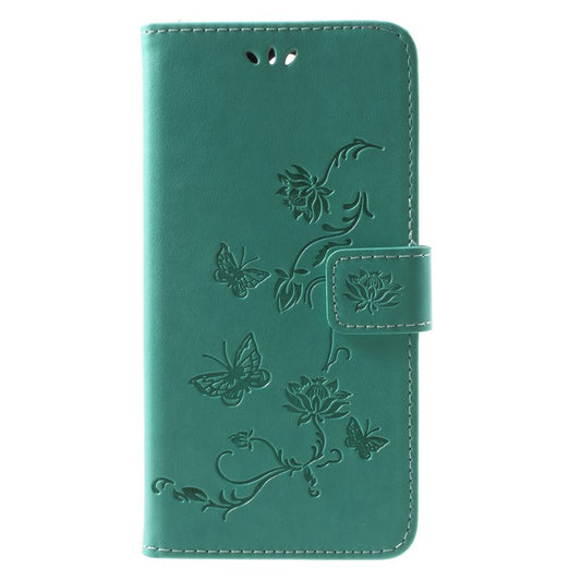 Imprint Butterfly Flowers Leather Card Holder Case for Huawei Mate 10 Lite / nova 2i / Maimang 6 / Honor 9i (India) - Green