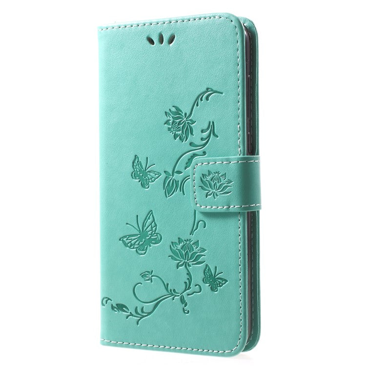 Imprint Butterfly Flowers Leather Card Holder Case for Huawei Mate 10 Lite / nova 2i / Maimang 6 / Honor 9i (India) - Green
