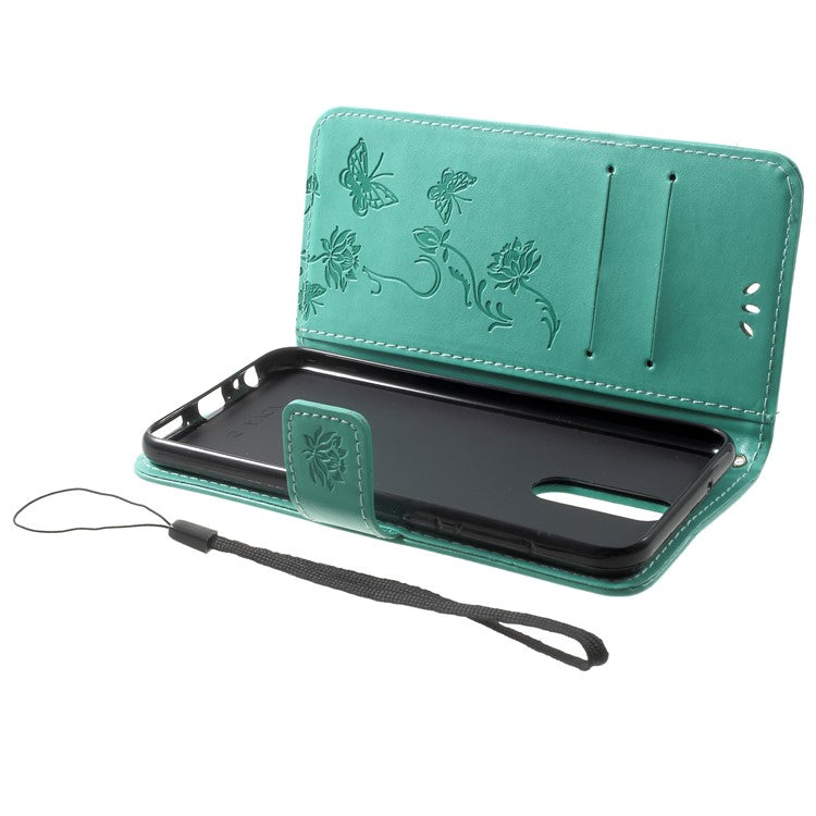 Imprint Butterfly Flowers Leather Card Holder Case for Huawei Mate 10 Lite / nova 2i / Maimang 6 / Honor 9i (India) - Green
