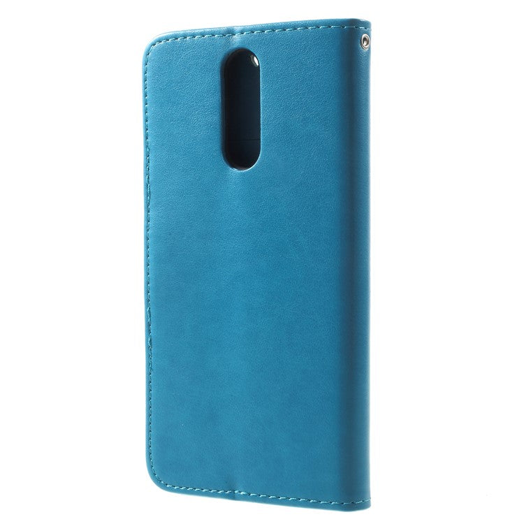 Imprint Butterfly Flowers Phone Leather Wallet Case for Huawei Mate 10 Lite / nova 2i / Maimang 6 / Honor 9i (India) - Blue