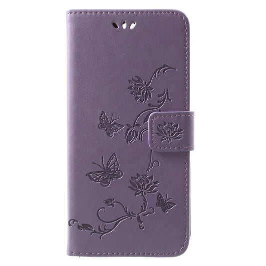 Imprint Butterfly Flowers Leather Wallet Case Shell for Huawei Mate 10 Lite / nova 2i / Maimang 6 / Honor 9i (India) - Purple