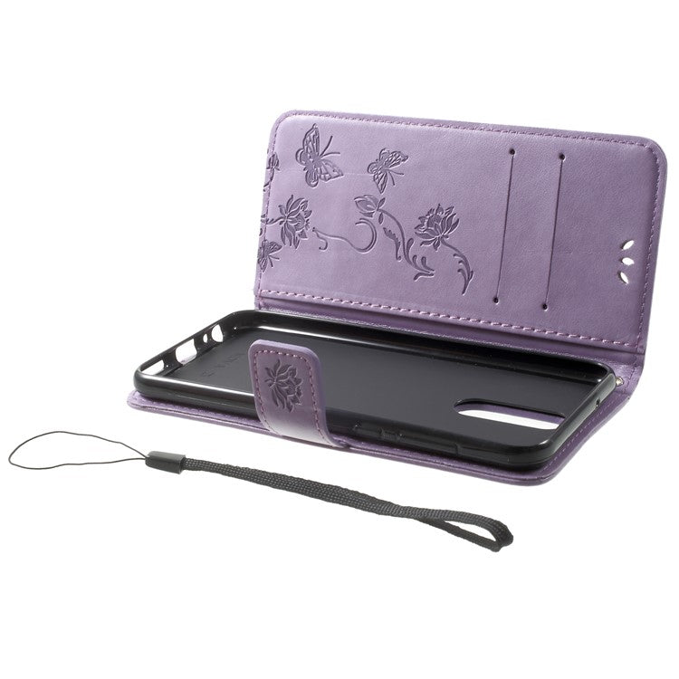 Imprint Butterfly Flowers Leather Wallet Case Shell for Huawei Mate 10 Lite / nova 2i / Maimang 6 / Honor 9i (India) - Purple