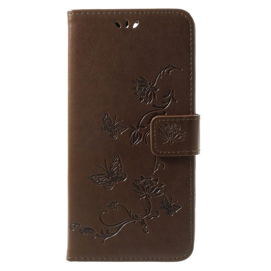 Imprint Butterfly Flowers Magnetic Leather Stand Case for Huawei Mate 10 Lite / nova 2i / Maimang 6 / Honor 9i (India) - Brown