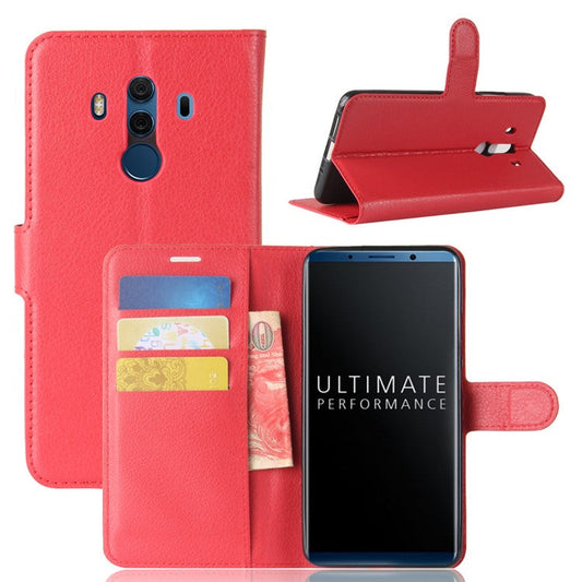 Litchi Skin PU Leather Wallet Stand Cell Phone Cover for Huawei Mate 10 Pro / Mate 10 Pro Porsche Design - Red