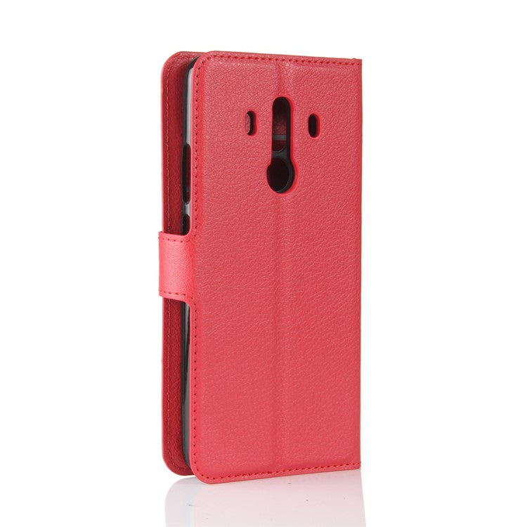 Litchi Skin PU Leather Wallet Stand Cell Phone Cover for Huawei Mate 10 Pro / Mate 10 Pro Porsche Design - Red