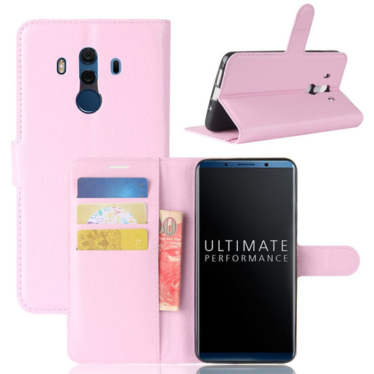 Litchi Skin PU Leather Wallet Stand Cell Phone Cover for Huawei Mate 10 Pro / Mate 10 Pro Porsche Design - Pink