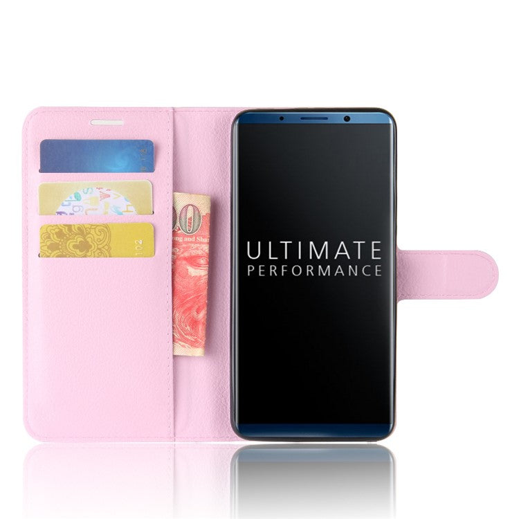Litchi Skin PU Leather Wallet Stand Cell Phone Cover for Huawei Mate 10 Pro / Mate 10 Pro Porsche Design - Pink