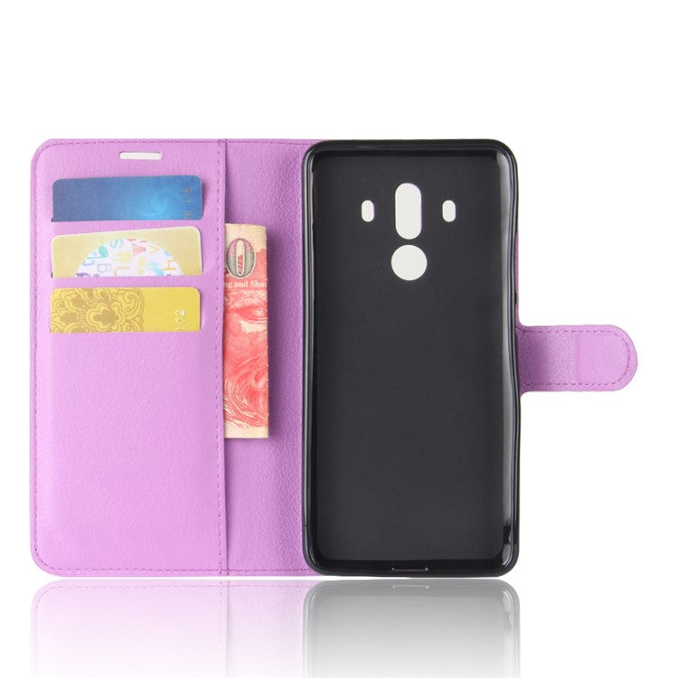 Litchi Skin PU Leather Wallet Stand Cell Phone Cover for Huawei Mate 10 Pro / Mate 10 Pro Porsche Design - Purple