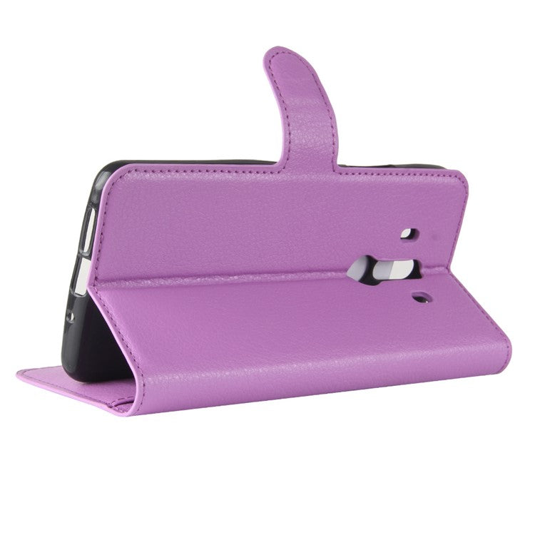 Litchi Skin PU Leather Wallet Stand Cell Phone Cover for Huawei Mate 10 Pro / Mate 10 Pro Porsche Design - Purple