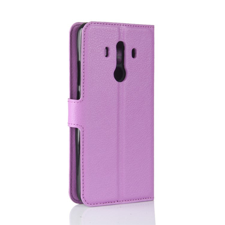 Litchi Skin PU Leather Wallet Stand Cell Phone Cover for Huawei Mate 10 Pro / Mate 10 Pro Porsche Design - Purple