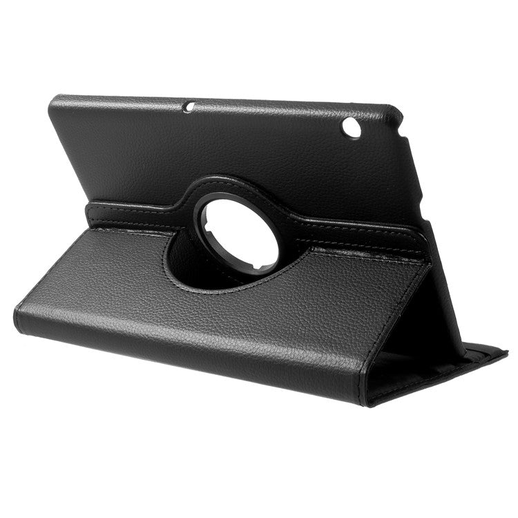 Litchi Grain Leather Protective Case with 360 Degrees Rotary Stand Hollow Design for Huawei MediaPad T3 10 - Black