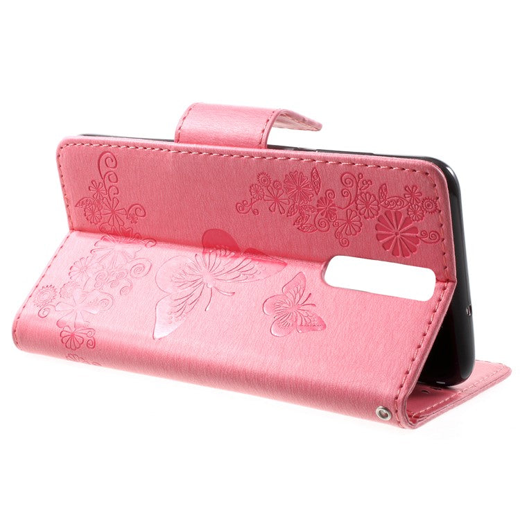 Imprinted Butterfly Flowers Magnetic Leather Wallet Case for Huawei Mate 10 Lite / nova 2i / Maimang 6 / Honor 9i (India) - Pink
