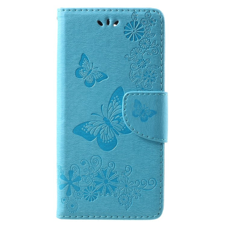 Imprinted Butterfly Flowers PU Leather Wallet Case for Huawei Mate 10 Lite / nova 2i / Maimang 6 / Honor 9i (India) - Blue