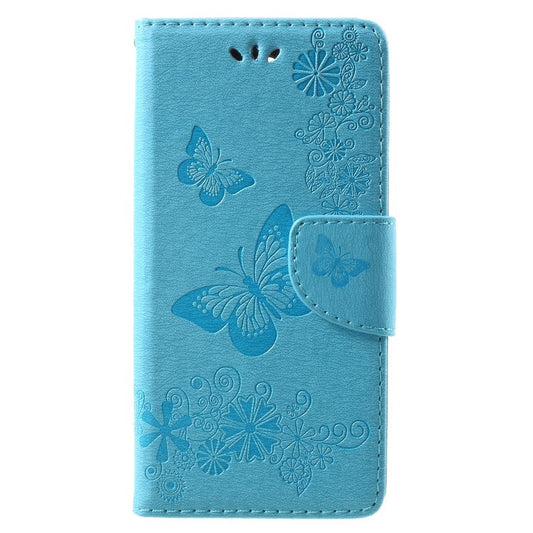 Imprinted Butterfly Flowers PU Leather Wallet Case for Huawei Mate 10 Lite / nova 2i / Maimang 6 / Honor 9i (India) - Blue