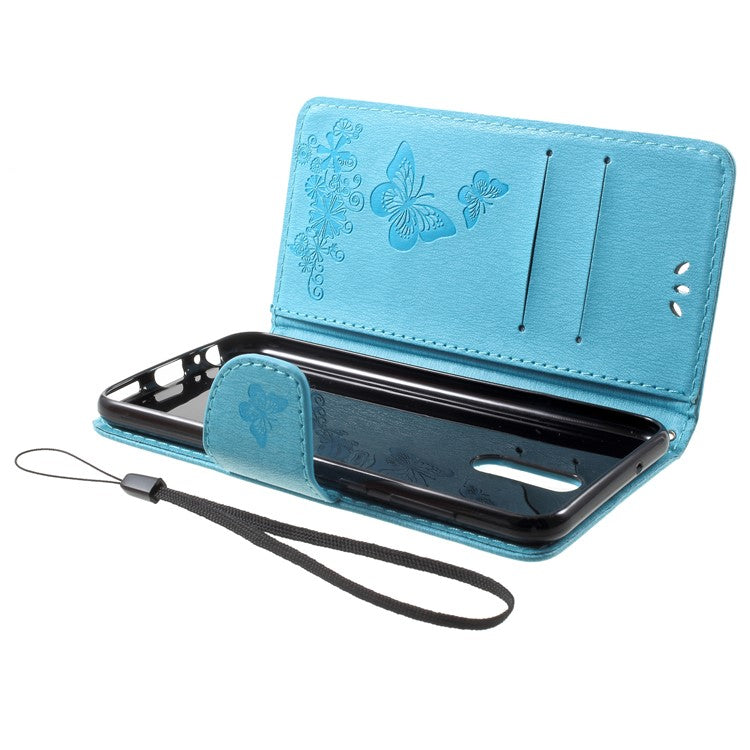 Imprinted Butterfly Flowers PU Leather Wallet Case for Huawei Mate 10 Lite / nova 2i / Maimang 6 / Honor 9i (India) - Blue