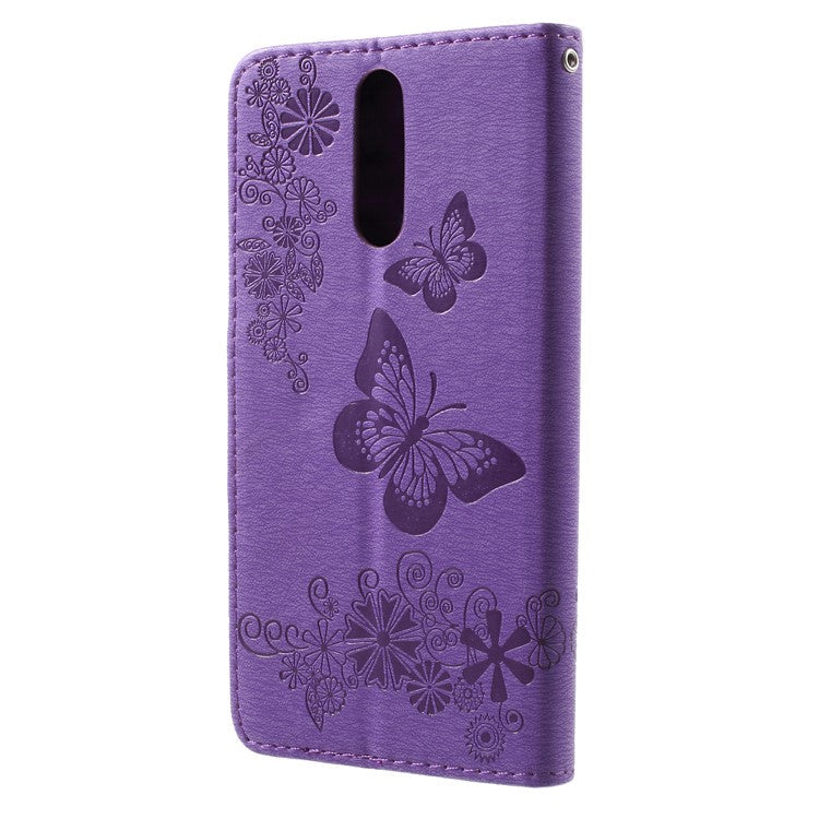 Imprinted Butterfly Flowers Magnetic Leather Stand Case for Huawei Mate 10 Lite / nova 2i / Maimang 6 / Honor 9i (India) - Purple