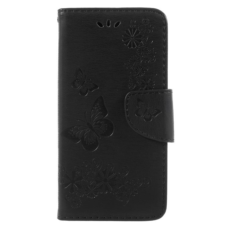 Imprinted Butterfly Flowers Leather Wallet Cover for Huawei P9 lite mini / Enjoy 7 / Y6 Pro (2017) - Black