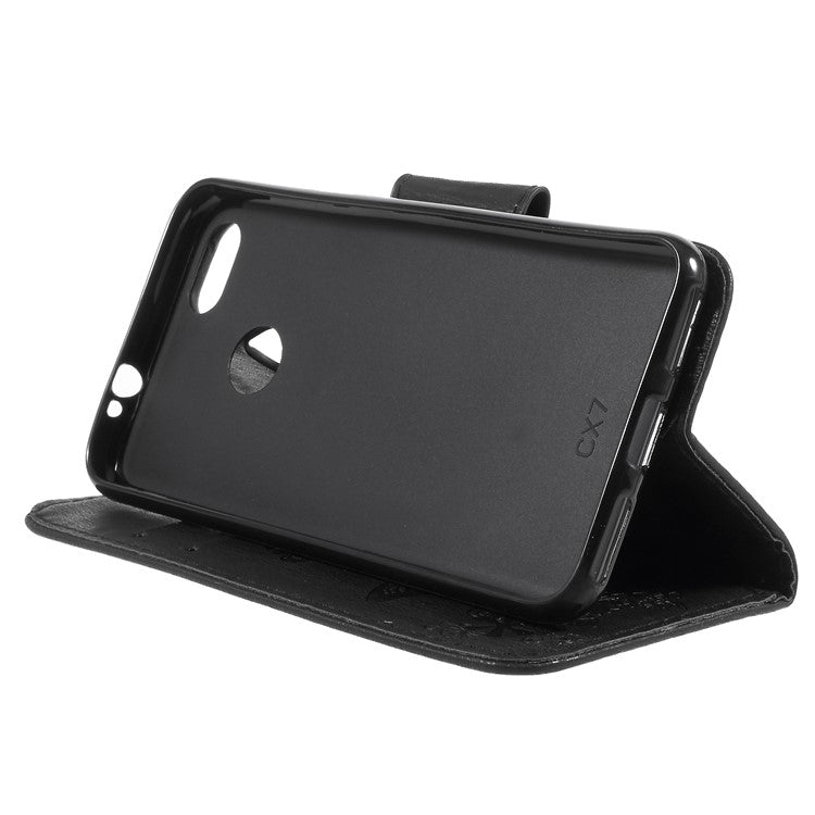 Imprinted Butterfly Flowers Leather Wallet Cover for Huawei P9 lite mini / Enjoy 7 / Y6 Pro (2017) - Black