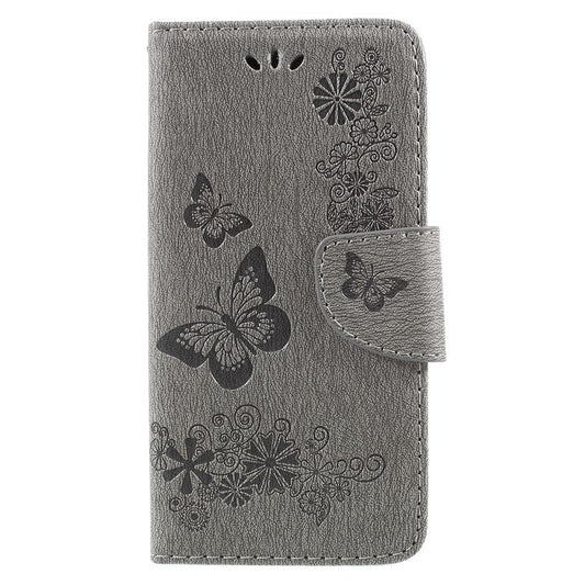 Imprinted Butterfly Flowers Magnetic Leather Wallet Case for Huawei P9 lite mini / Enjoy 7 / Y6 Pro (2017) - Grey