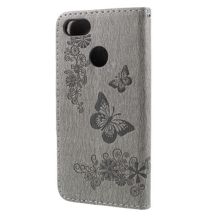 Imprinted Butterfly Flowers Magnetic Leather Wallet Case for Huawei P9 lite mini / Enjoy 7 / Y6 Pro (2017) - Grey
