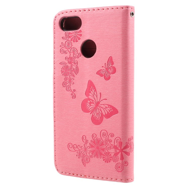 Imprinted Butterfly Flowers Phone Leather Wallet Case for Huawei P9 lite mini / Enjoy 7 / Y6 Pro (2017) - Pink