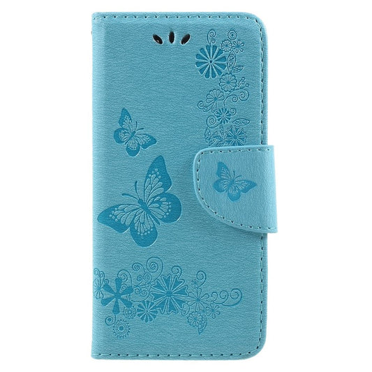 Imprinted Butterfly Flowers Leather Stand Case with Card Slots for Huawei P9 lite mini / Enjoy 7 / Y6 Pro (2017) - Blue
