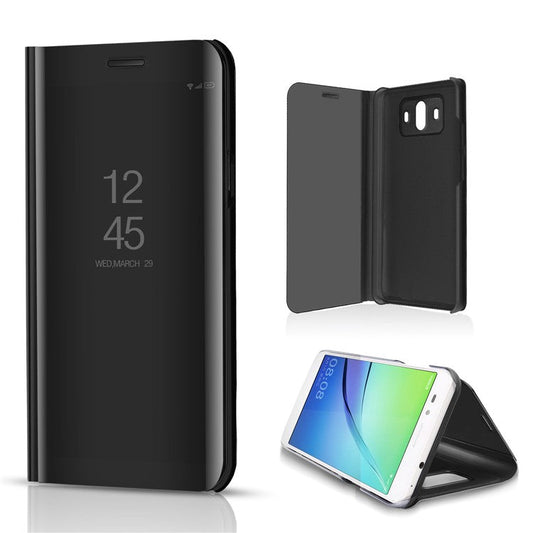 For Huawei Mate 10 Plated Mirror Surface View Leather Stand Cover - Black