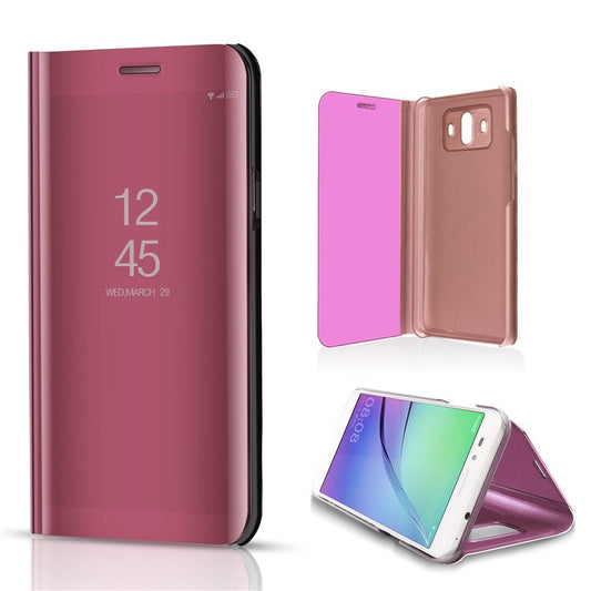 For Huawei Mate 10 Plated Mirror Surface View Leather Stand Cover Accessory - Rose Gold