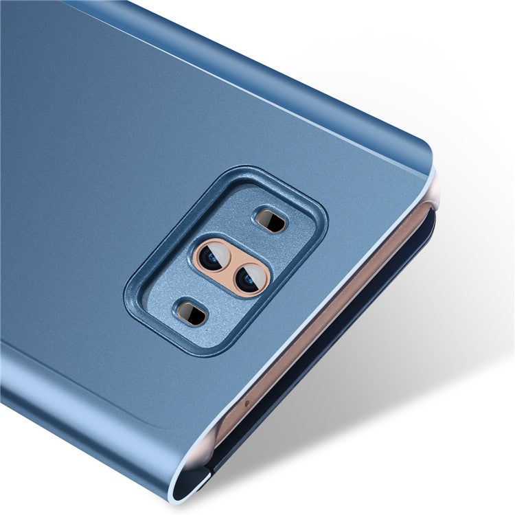 For Huawei Mate 10 Plated Mirror Surface View Leather Stand Flip Case Cover - Blue