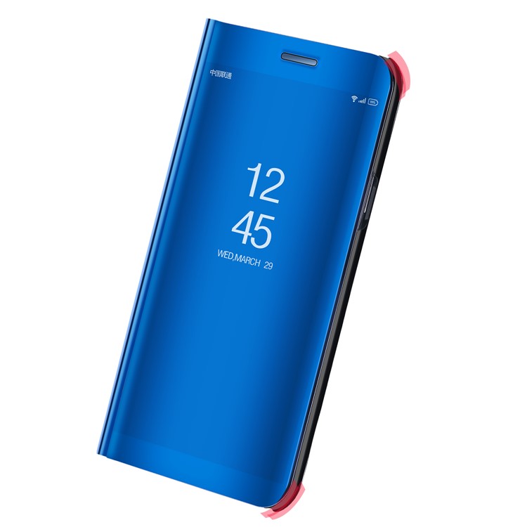 For Huawei Mate 10 Plated Mirror Surface View Leather Stand Flip Case Cover - Blue