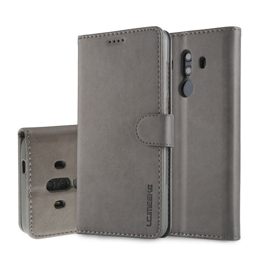 LC.IMEEKE Leather Wallet Shell with Stand for Huawei Mate 10 Pro - Grey