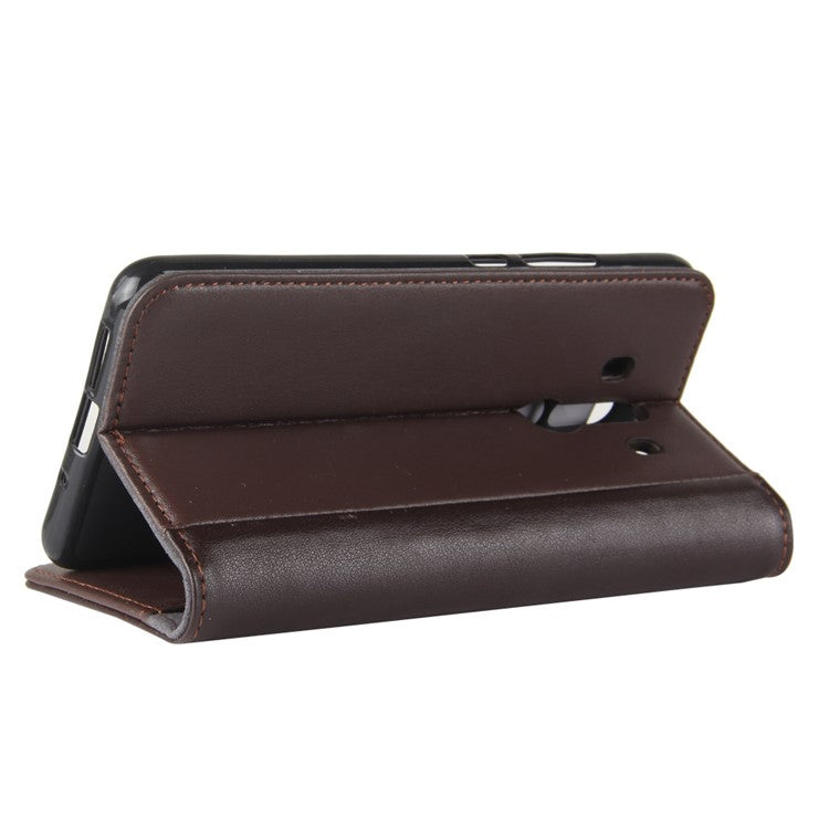 Genuine Split Leather Protective Wallet Phone Case with Stand for Mate 10 Pro - Brown