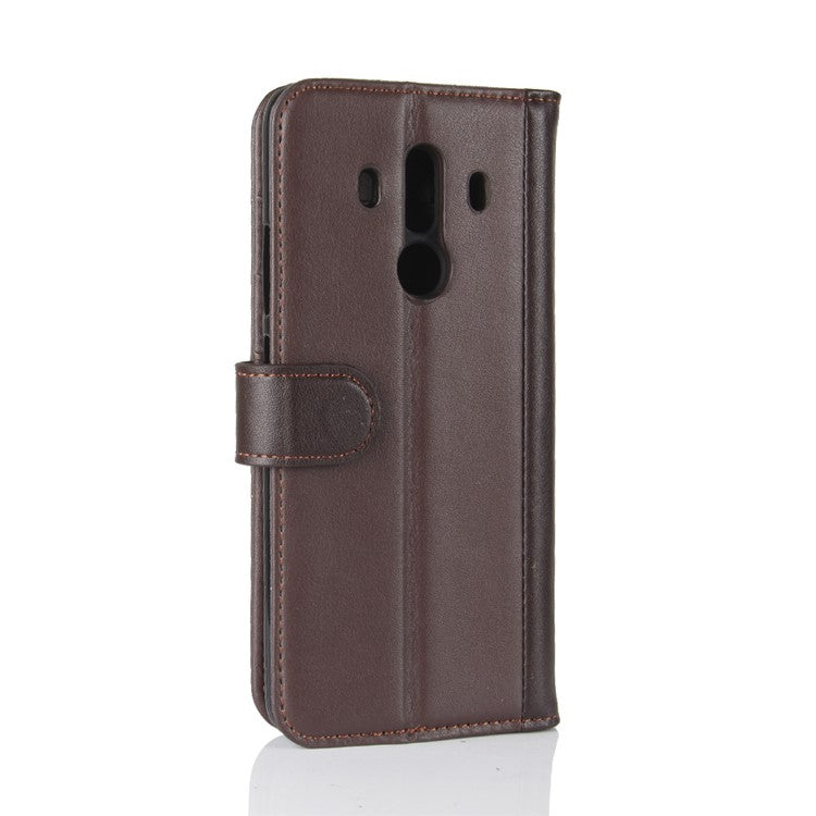 Genuine Split Leather Protective Wallet Phone Case with Stand for Mate 10 Pro - Brown