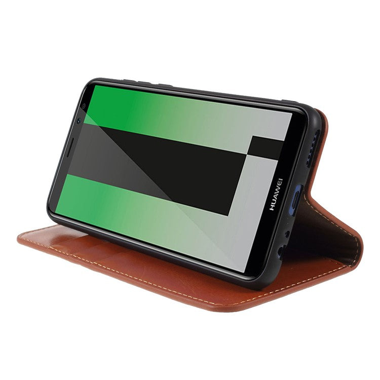 For Huawei Mate 10 Lite/nova 2i/Maimang 6 Crazy Horse Genuine Leather Wallet Casing with Stand - Brown