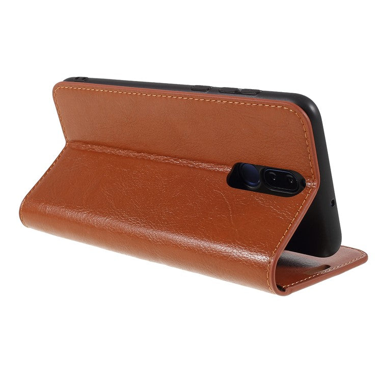 For Huawei Mate 10 Lite/nova 2i/Maimang 6 Crazy Horse Genuine Leather Wallet Casing with Stand - Brown