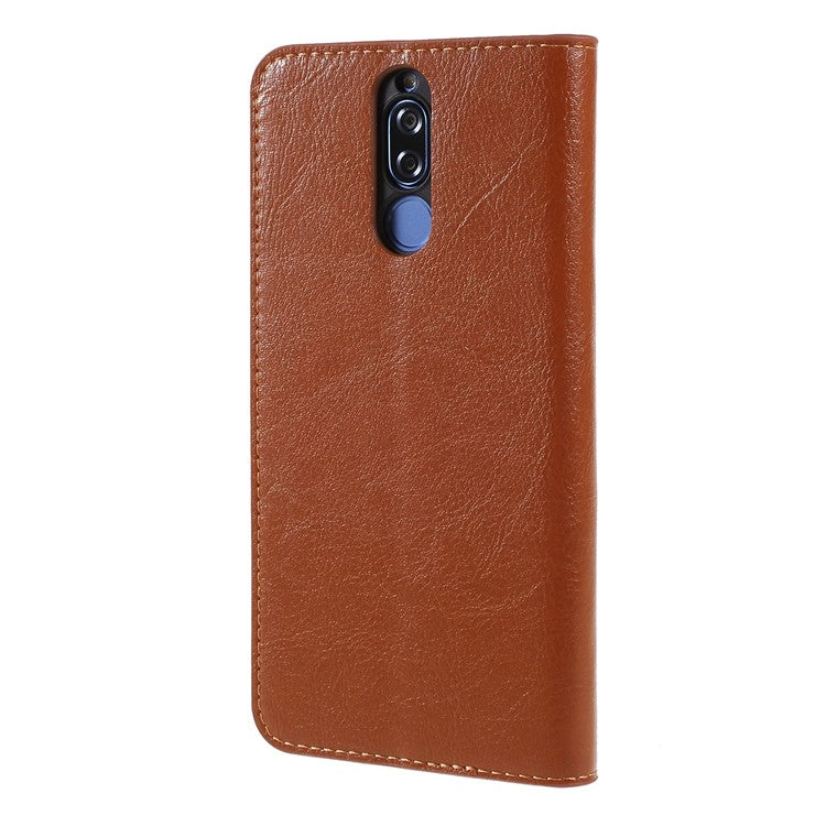 For Huawei Mate 10 Lite/nova 2i/Maimang 6 Crazy Horse Genuine Leather Wallet Casing with Stand - Brown
