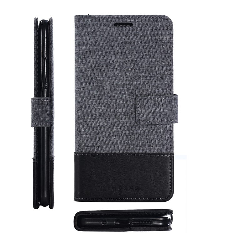 MUXMA Splicing PU Leather Canvas Wallet Phone Cover for Huawei Mate 10 Pro - Black